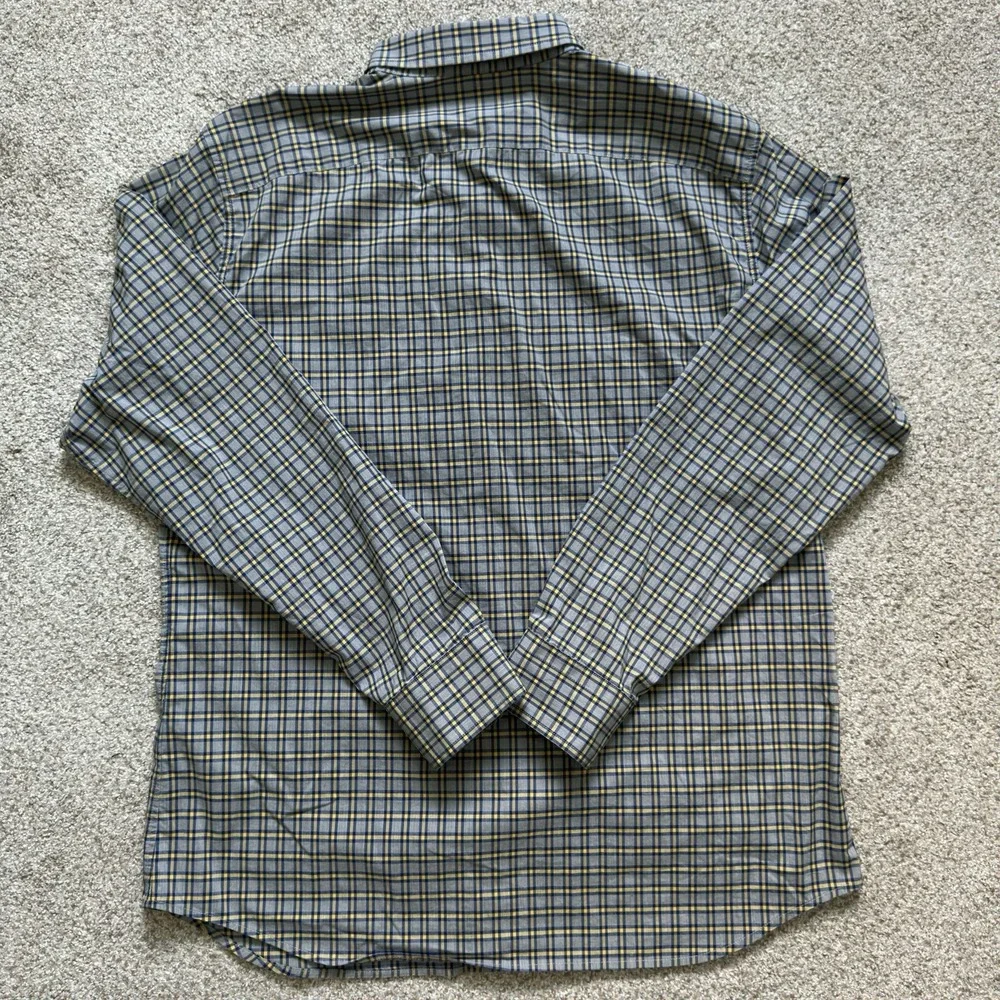Banana Republic Men's Yllw Blue Plaid Slim Fit Flex Tech Stretch Cotton Shirt L